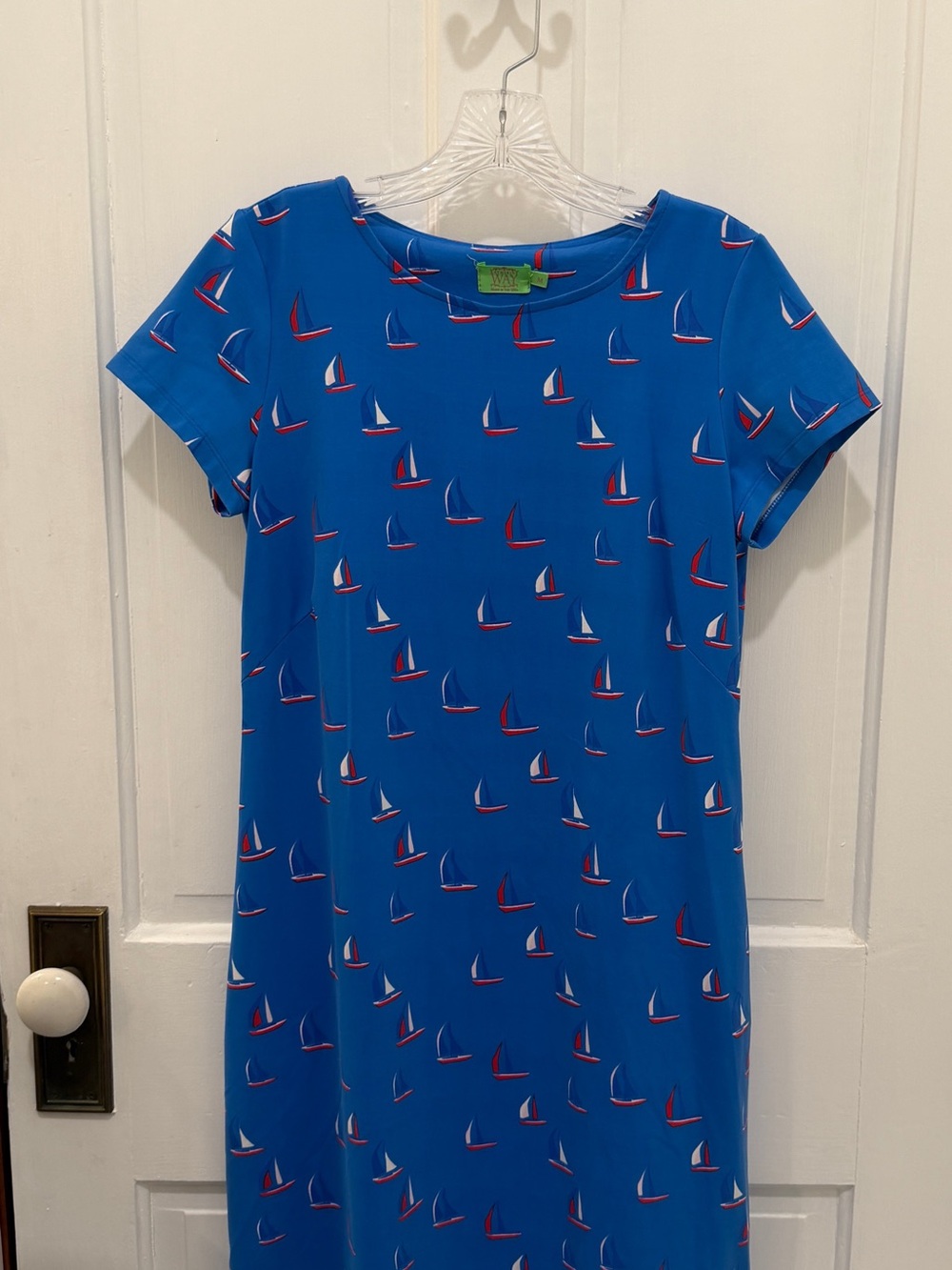 Katherine Way Bright Blue Sailboat Shift Dress with Pockets